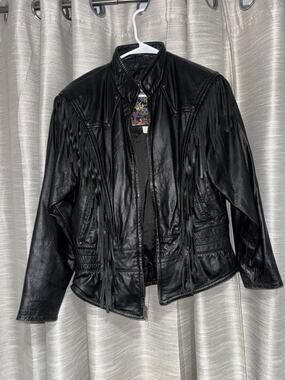 Vintage nineties fringe leather jacket by Tip Top size medium - 90s jacket